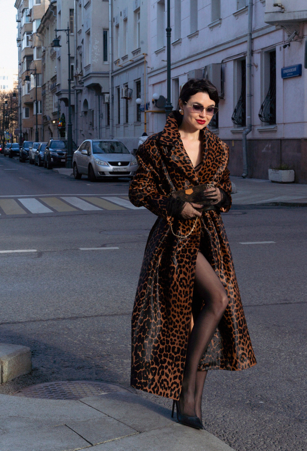 Тренч кожаный леопардовый