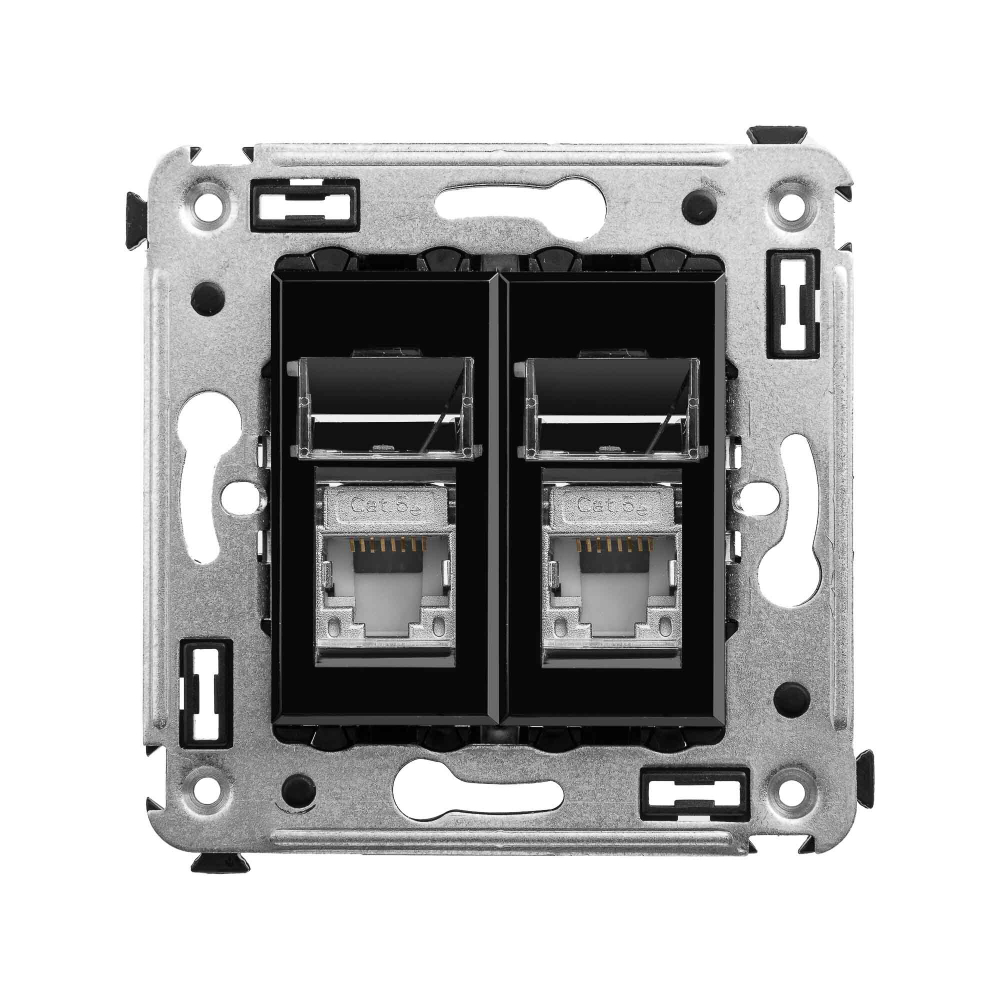 Компьютерная розетка RJ-45 в стену, кат.5e двойная экранированная,"Avanti", "Черный квадрат"