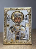 Николай Чудотворец, икона прямоугольная без рамки, белое дерево, 175х225