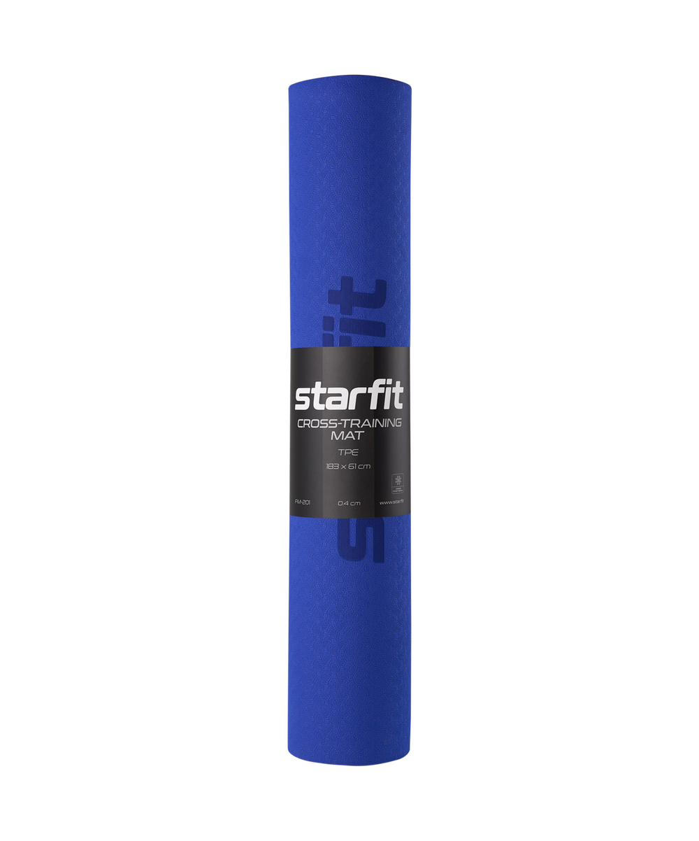Коврик для йоги и фитнеса STARFIT FM-201, TPE, 183x61x0,4 см, темно-синий/синий