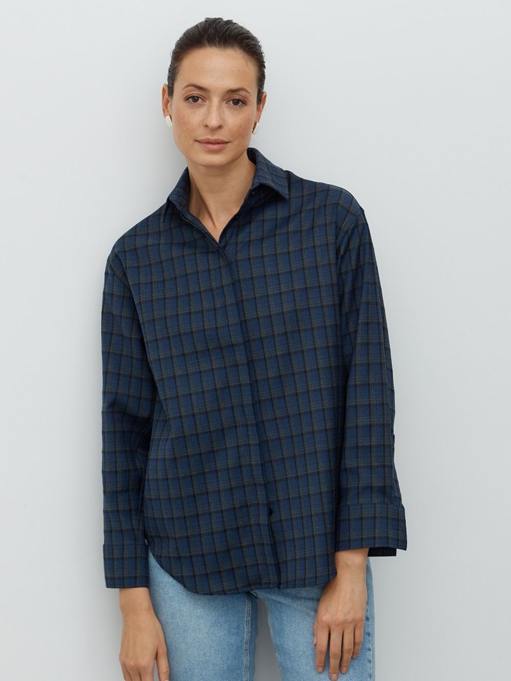 Рубашка Хельсинки синяя клетка шерсть