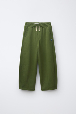 ZARA БРЮКИ BARREL ИЗ ФУТЕРА, ЗЕЛЕНЫЙ