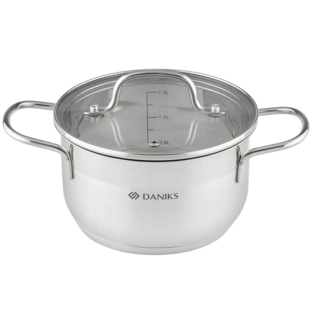 Кастрюля нерж, 1.9 л, крыш стекло, Daniks, Нолан, GS-01363-16CA, индукц