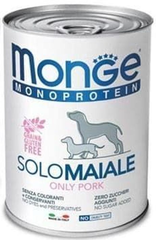 Monge Dog 400г Monoprotein Solo консервы для собак паштет из свинины