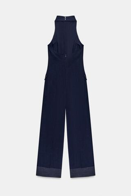 ZARA КОМБИНЕЗОН ХАЛТЕР С КОНТРАСТНОЙ ОТДЕЛКОЙ, ЧЕРНИЛЬНО-СИНИЙ