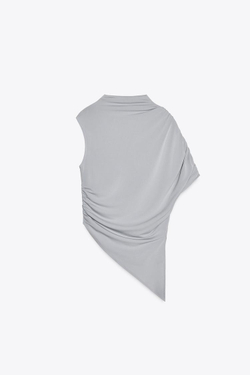 ZARA ТОП АСИММЕТРИЧНОГО КРОЯ, СВЕТЛО-СЕРЫЙ