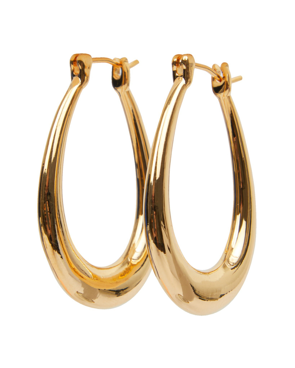 Серьги вытянутый овал, гладкий металл, золото