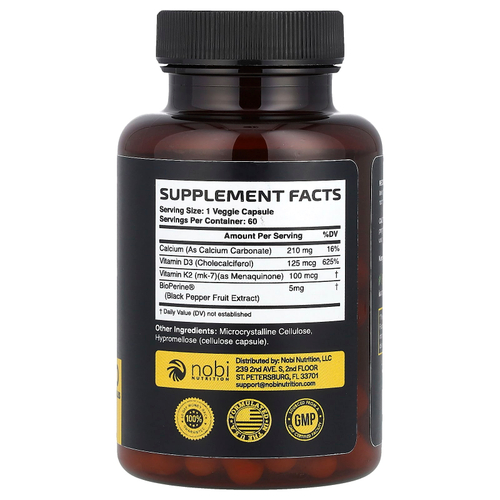 Nobi Nutrition, Витамин K2 + D3`` 60 капсул