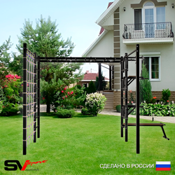Уличная шведская стенка Sv Sport рукоход с комплектом турник прямой 2шт У5116 (Турник/Брусья/Стойка/Скамья/Сетка)