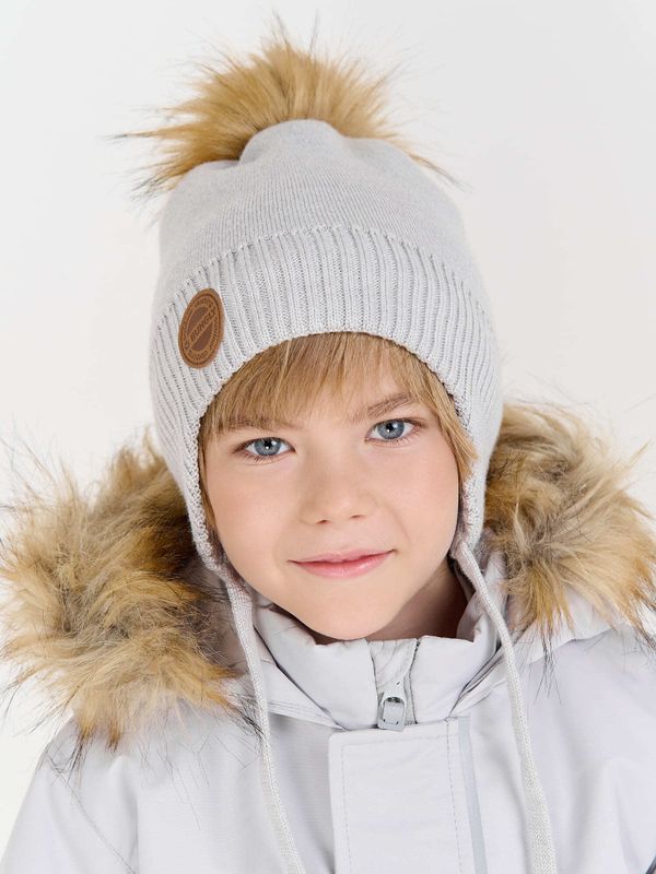 Шапка зимняя из смесовой шерсти с меховым помпоном 