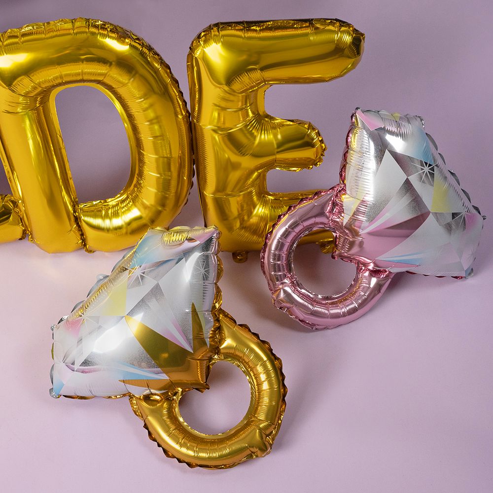 Шар с клапаном (17''/43 см) Мини-фигура, Кольцо с бриллиантом, Золото, 1 шт.