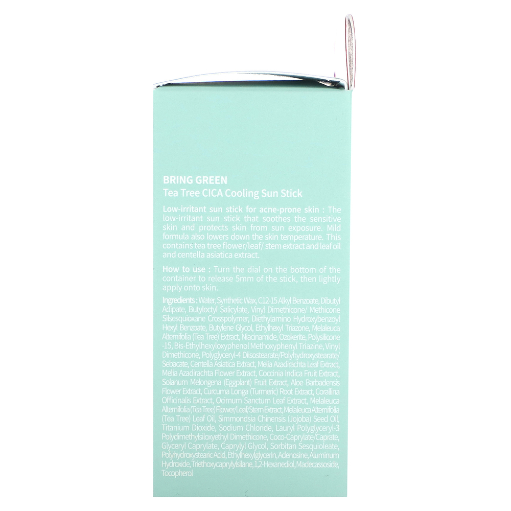 Bringgreen, Охлаждающий солнцезащитный стик Tea Tree CICA, SPF 50+ PA ++++, 22 г (0,77 унции)