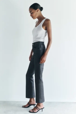 ZARA ДЖИНСЫ BOOTCUT CROPPED С ВЫСОКОЙ ПОСАДКОЙ — ZW COLLECTION, СЕРЫЙ