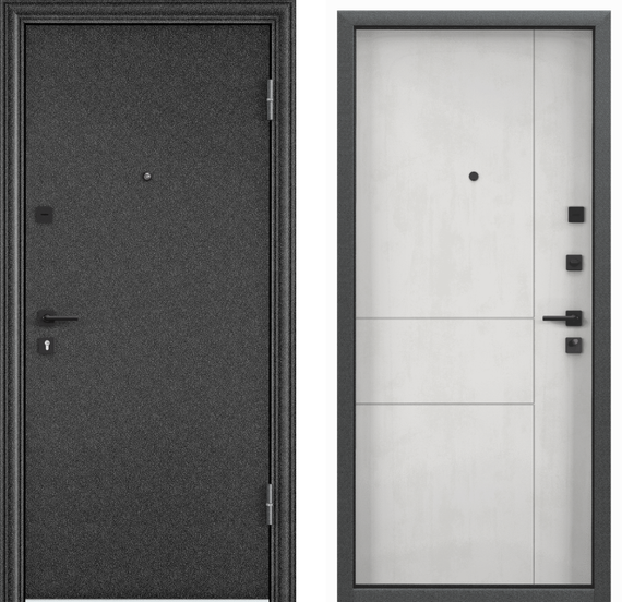 Входная cтальная дверь Torex Delta PRO MP чёрный шёлк D-33 ПВХ бетон известковый