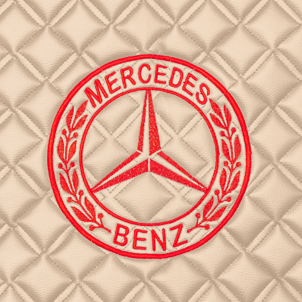 Ковры MERCEDES MP4 ровный пол (экокожа, бежевый, бежевый кант, красная вышивка)