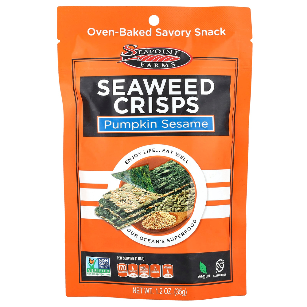 Seapoint Farms, хрустящие морские водоросли, с тыквой и кунжутом, 35 г (1,2 унции)