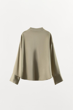 ZARA АТЛАСНАЯ РУБАШКА С ДВУБОРТНОЙ ЗАСТЕЖКОЙ, РЫЖЕВАТО-КОРИЧНЕВЫЙ