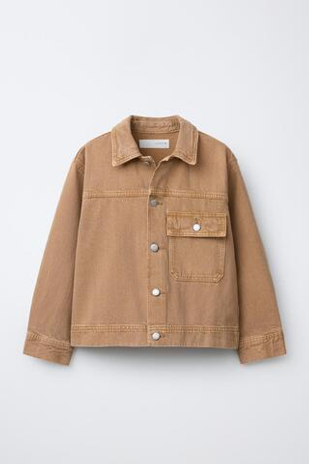 ZARA КУРТКА-РУБАШКА ИЗ ХОЛЩА С КАРМАНОМ, ТЫКВЕННЫЙ