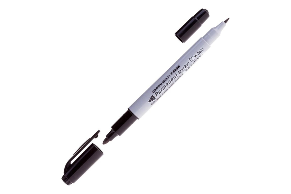 Маркер перманентный двухсторонний Crown "Multi Marker Twin" черный, пулевидный, 2мм/1мм, P-800W