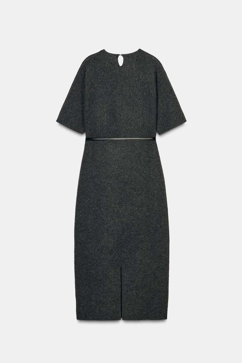 ZARA ВЯЗАНОЕ ПЛАТЬЕ МИДИ С ПОЯСОМ, СЕРЫЙ