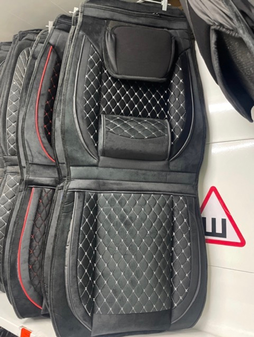 AA - 01 Белый / Комплект чехлов на Передние сиденья, ткань черная, строчка белая, замша, 2 предмета, серия: эко ком-фо (за комплект)