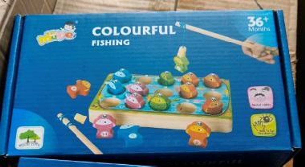 Развивающая игрушка деревянная Рыбалка обьемная, коробка C-41674