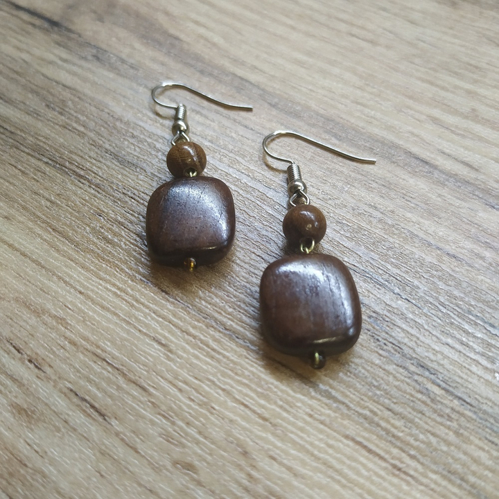 Серьги Камешек, дерево, цвет коричневый, 13x25 мм 315065