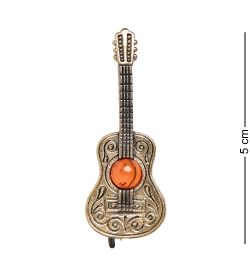 AM-1994 Брошь «Гитара испанская» (латунь, янтарь)