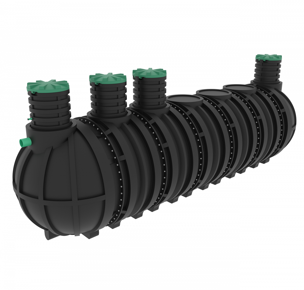 Септик переливной Мультпласт Профи М35 S 35000 л. горизонтальный / 14000 л. в сутки / до 70 чел. / самотечный сброс (9150x2400x2400см;1 600кг;черный) - арт.561566