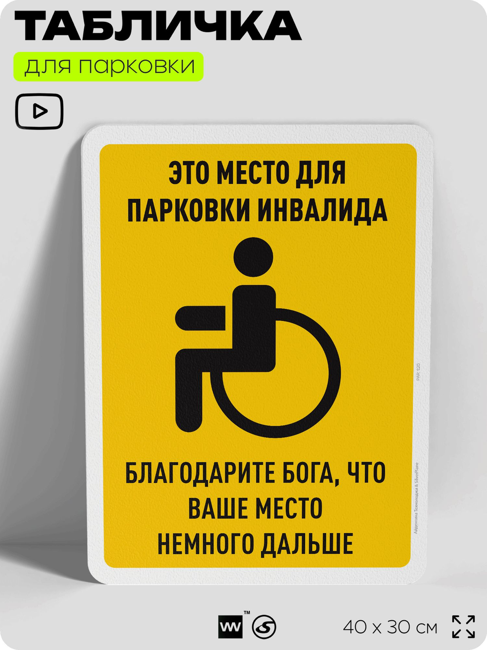 Табличка для парковки "Это место для парковки инвалида", для дома, офиса, организаций, 40х30 см, Silver Plane x Айдентика Технолоджи
