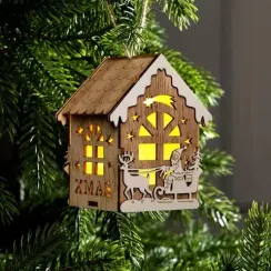 Ёлочная игрушка Домик с Дедом Морозом 11*7*8 см., от батареек, свечение тёплое белое, Luazon Lighting (6117291)