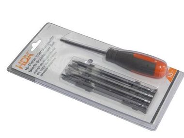 Отвертка переставная с набором бит, 10пр.(L-220мм Н4хН3/16, Н4хН7/32, Н5хН9/64, Н6хН5/32, Т15хТ25, РН1хSL3/16, PH2хSL1/4, PZ1хSQ1, PZ2хSQ2),в блистере Partner PA-392-308