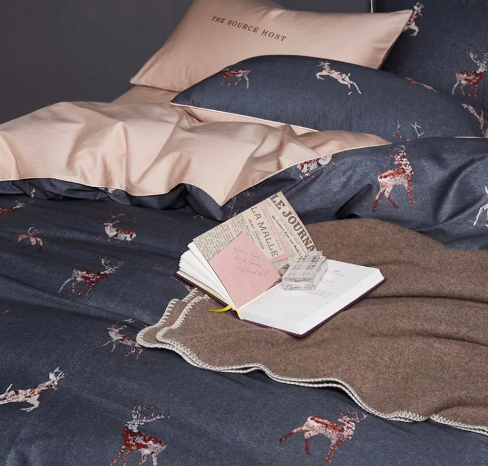 Постельное белье ЕВРО (двуспалка) Египедский Хлопок Серый олени