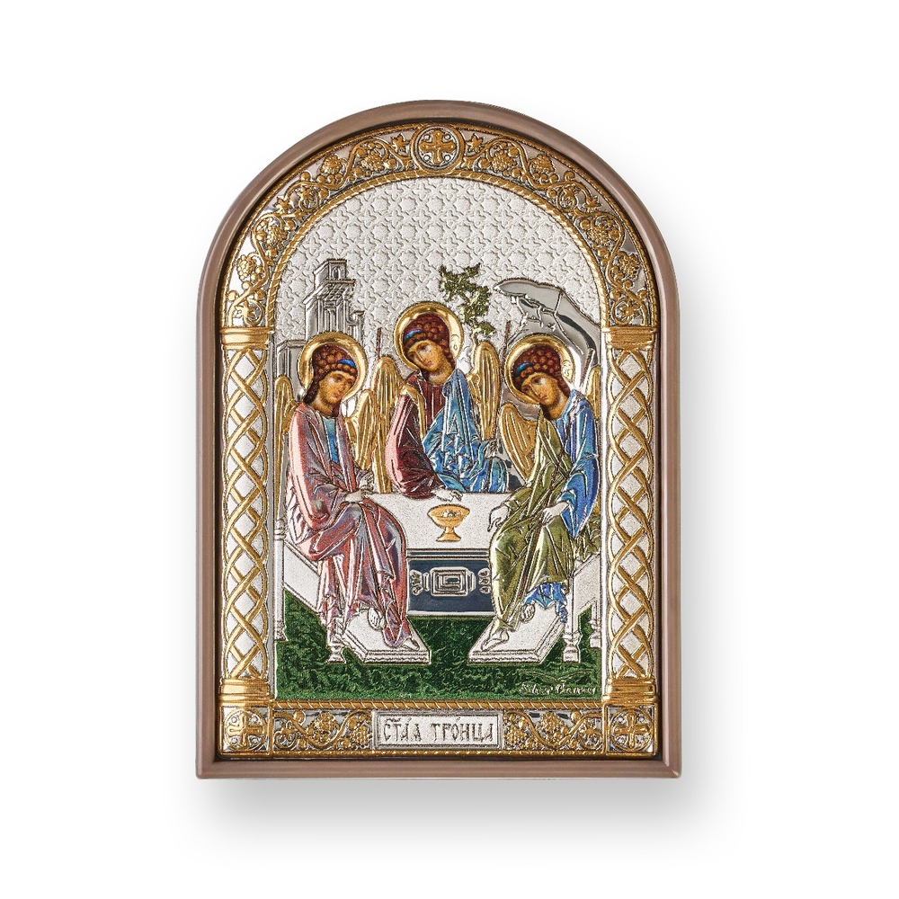 Св. Троица, икона арочная, пластик коричневый, эмаль 48x68