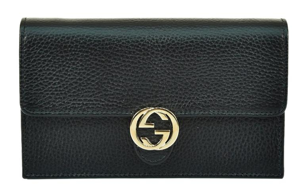 GUCCI Double G Leather WOC Chain Shoulder Messenger Bag Black