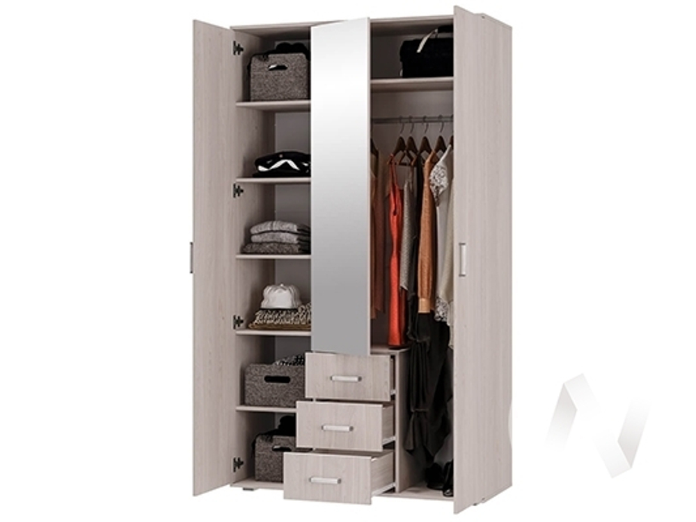 Шкаф 3-х створчатый МС Белла (ясень белый/ясень белый)