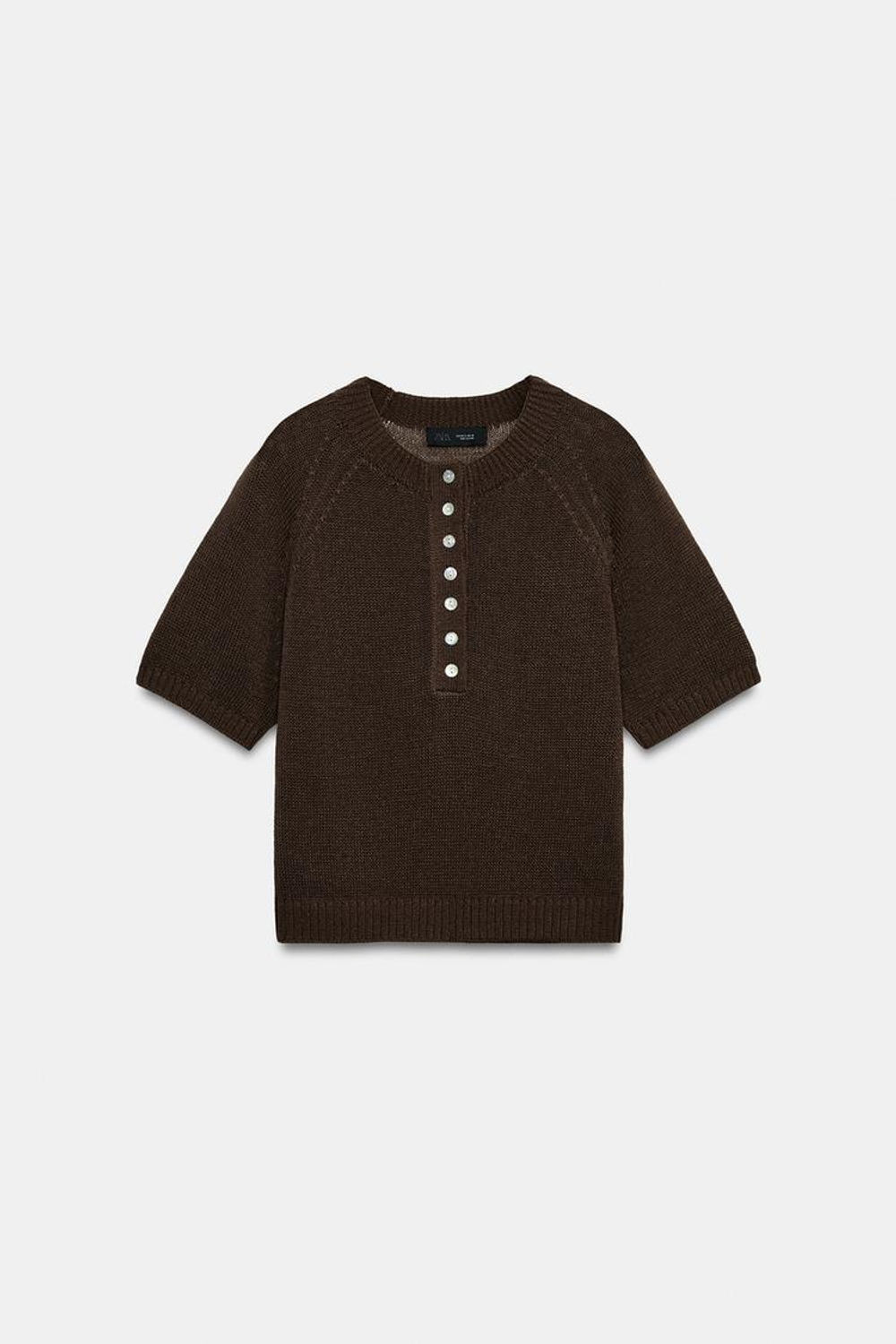 ZARA СВИТЕР С КОРОТКИМИ РУКАВАМИ И ПУГОВИЦАМИ, КОРИЧНЕВЫЙ