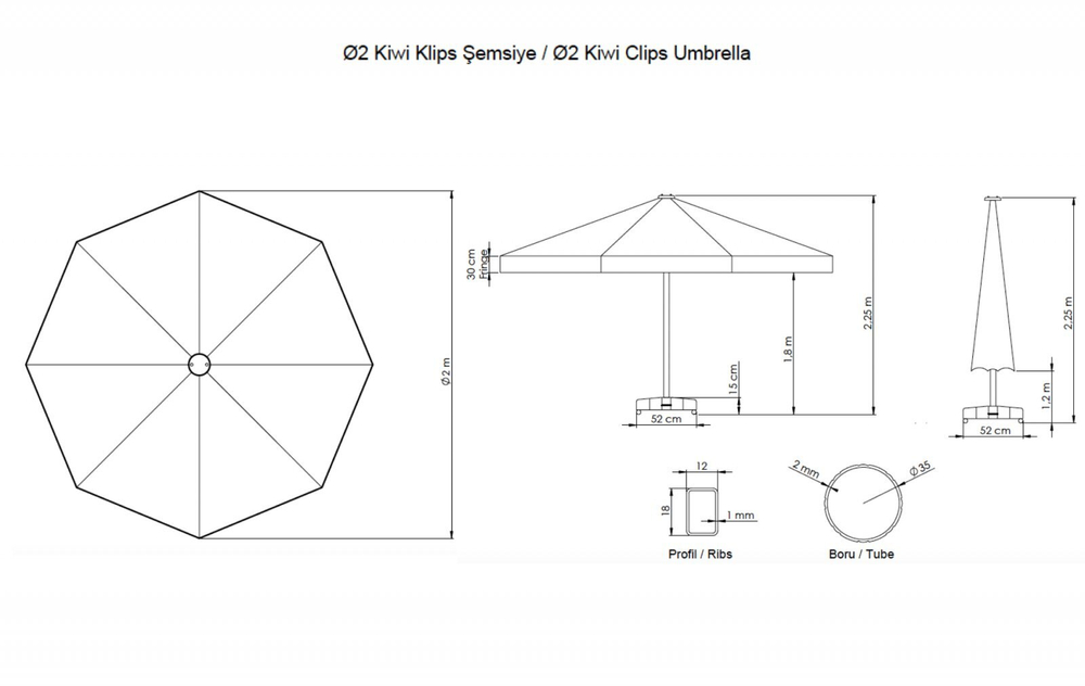 Зонт профессиональный Kiwi Clips, бежевый, 2000 мм