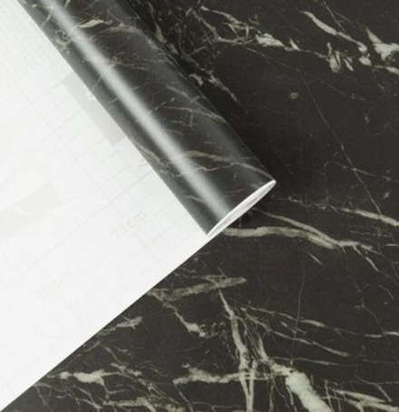 Плёнка самоклеящаяся декоративная водостойкая Axelfix 45см 8метров 2411 Мрамор черный с серыми прожилками