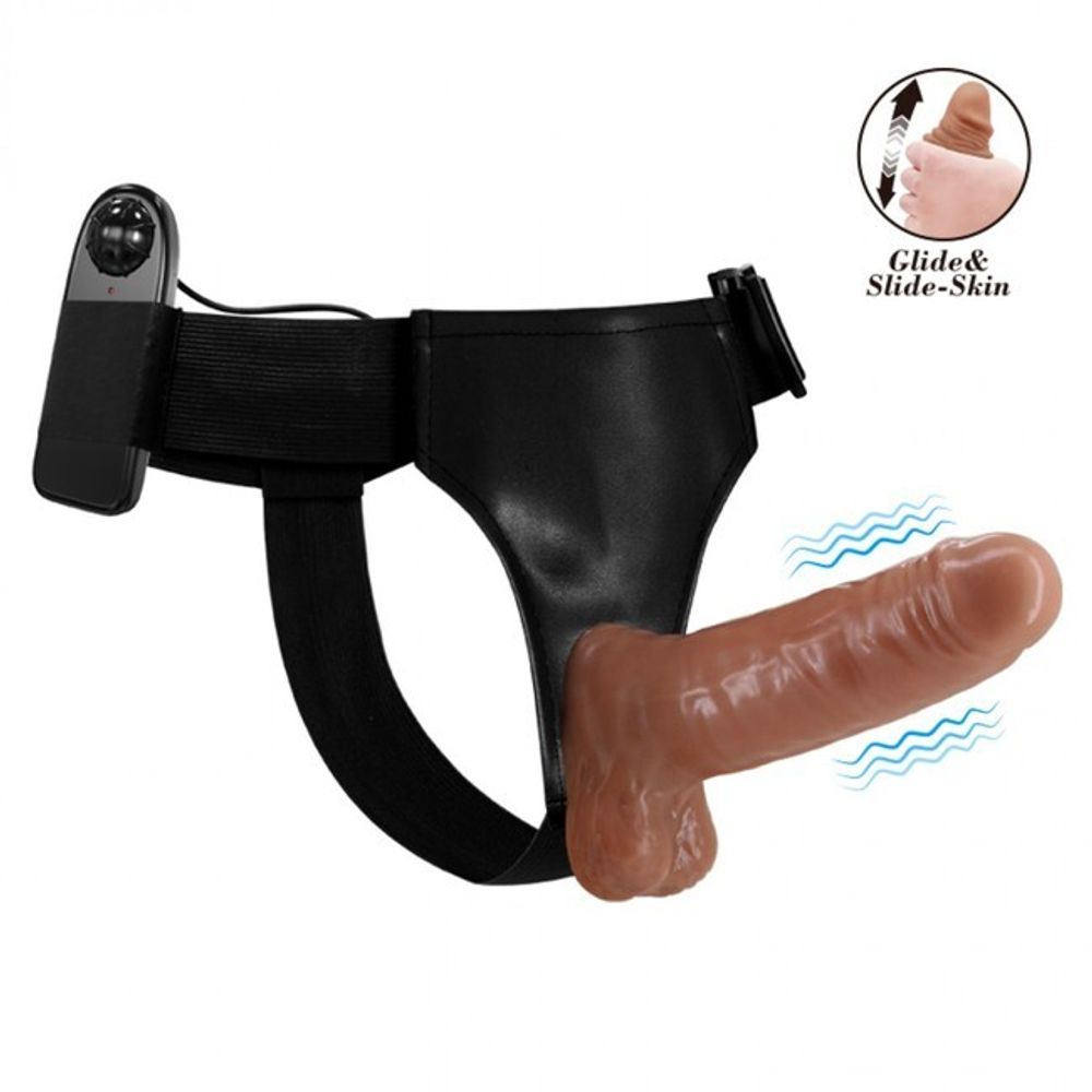 Страпон с вибрацией Ultra Passionate Harness (Цвет: смуглый, черный)