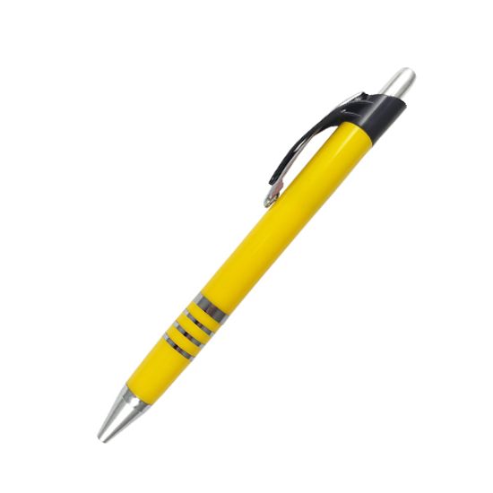 Шариковая ручка синяя. Корпус желтый/черный/серебристый