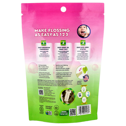 RADIUS, Kids, EcoFlex Floss, жевательная резинка, 50 зубочисток для компостирования