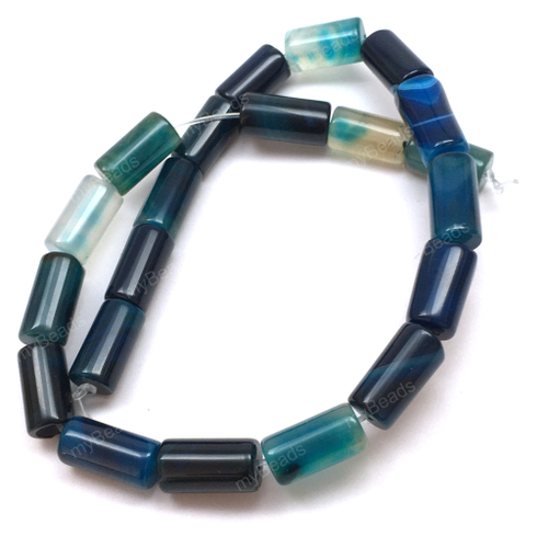 Агат синий 14х8 мм, бусины - цилиндры