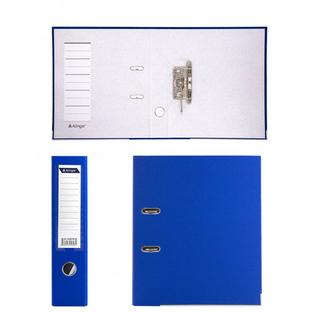 Папка-регистратор Alingar, А4, 70 мм, синий, ПВХ покрытие, фактура лен, карман на корешке, нижн. металл. кант, арочный механизм, неразборная