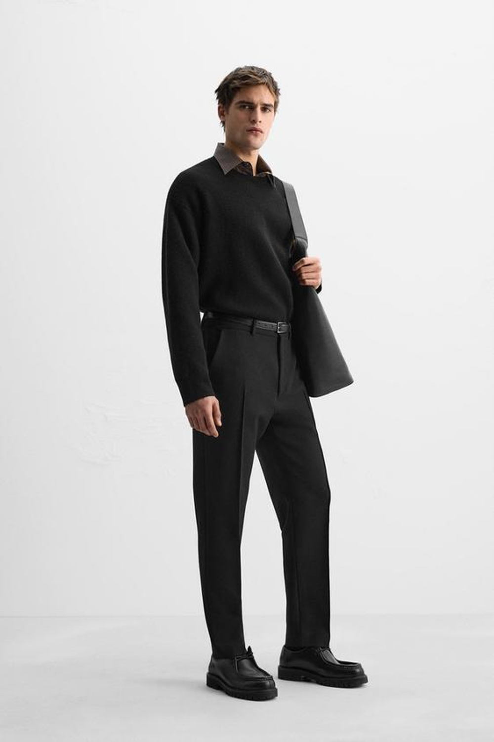 ZARA СВИТЕР ИЗ ПЛОТНОЙ СМЕСОВОЙ ШЕРСТИ, ЧЕРНЫЙ