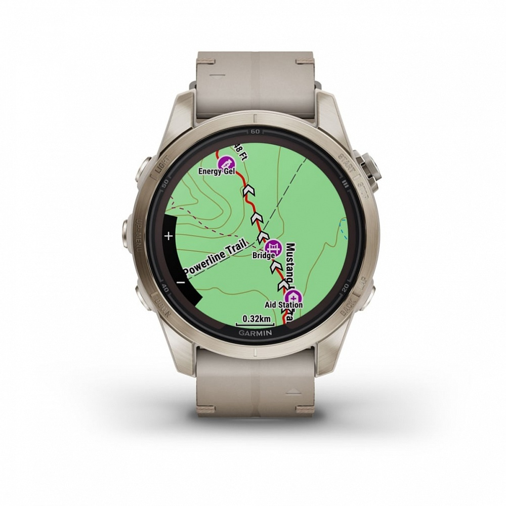 Смарт часы Garmin Fenix 7S Pro Sapphire Solar золотистый корпус с кожаным ремешком цвета известняка