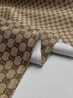 Курточно-плащевая ткань на мембране хлопок с п/э Gucci песочная с дизайнерским лого
