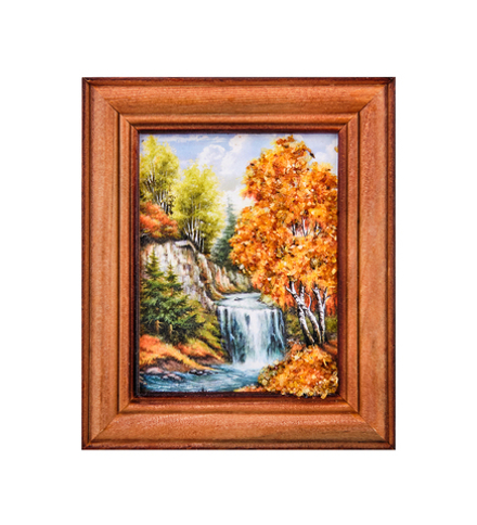 AMB-75/34 Картина «Водопад» (с янтарной крошкой) дер.краш.рамка 7х9