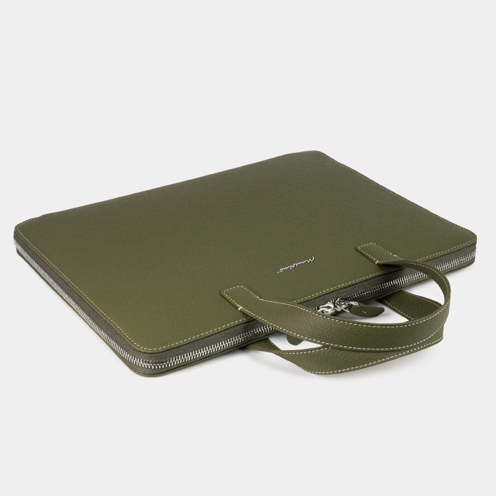 Сумка для документов и техники 13 - 14 из кожи теленка, зеленого цвета