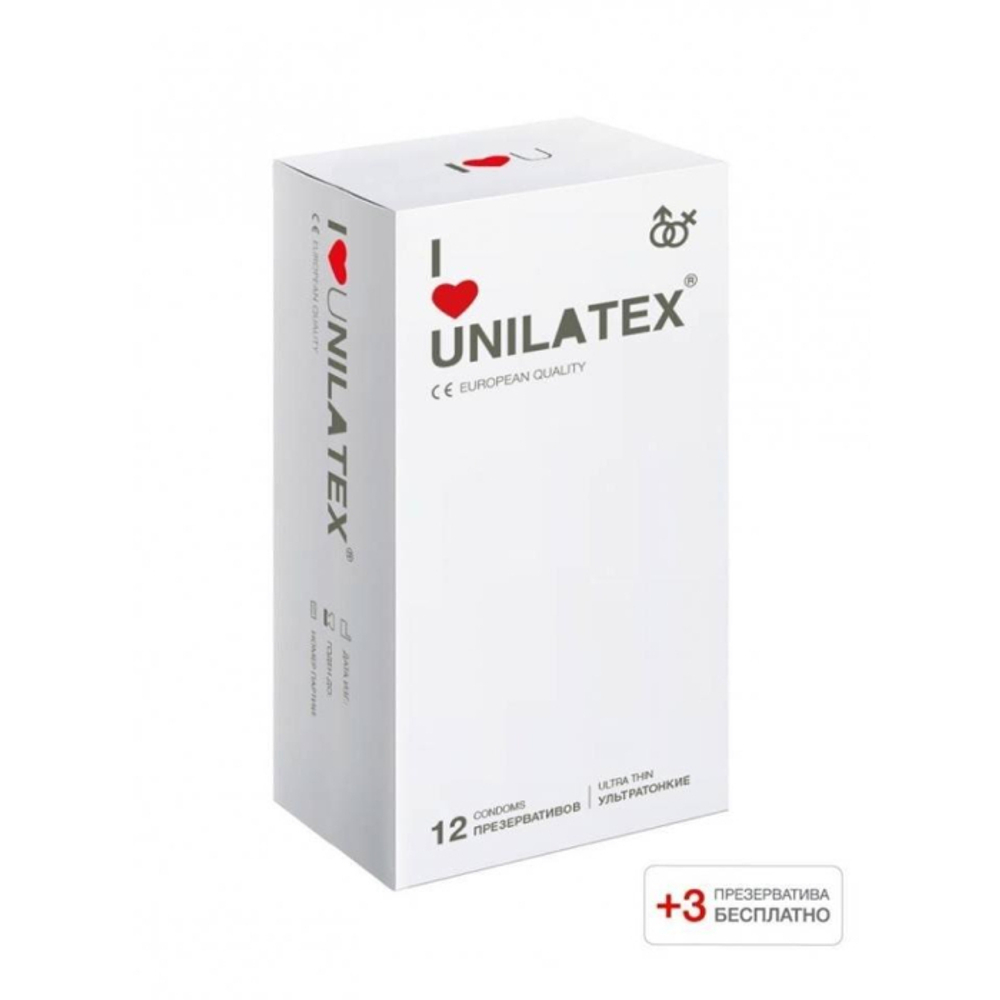 Unilatex Ultra Thin 12 шт+3 шт презервативы гладкие №12 ультратонкие